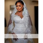 Luxury Mermaid Wedding Dresses V-neck Long Sleeved Lace Appliques Bridal Gowns