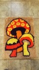 Vintage 1970 s Latch Hook Mushroom Rug Wall Hanging Retro Mid Century Home Decor