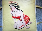 Vintage  60s Nautical Pin Up Beauty Yellow Vinyl Boat Seat Cushion Vgc