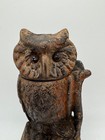 Vintage Antique Cast Iron Painted Coin Bank Owl With Turning Head