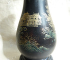 Vintage Foochow Lacquer Vase Black Gold Green Red        Fuzhou 20 3cm   