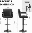 Set Of 2 Modern Bar Stools With Backs - Adjustable High Chairs For Kitchen Isla