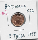 Botswana 5 Thebe 1998 K26 Toko Bird  7-sided Shape  South African Mint