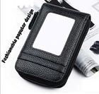 Men Leather Credit Card Holder Rfid-blocking Zipper Pocket Wallet With Id Window