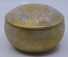 Vintage Gold Textured Glass Powder Jar W Hand Painted Flowers  Vanity Item