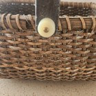Wicker Woven Basket W swivel Handle Wood Bottom Vintage
