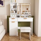 Led Makeup Vanity Table Set With Lighted Mirror 2 Drawers Stool Dressing Table