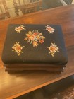 Victorian Walnut Floral Needlepoint Foot Stool Ottoman Good Size