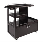 Espresso Finish Wooden Rolling Beverage Cart Serving Bar Glasses Wine Storage