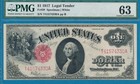  1 00 1917 Fr 39  Red Seal Legal Tender Note Pmg Choice New 63 Comment