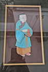 Vintage Chinese Asian Framed 3 Dimensional Silk Robe Fabric Figure Oriental Rare