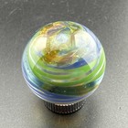 Contemporary Handmade Art Glass Marble 1 01  Blue   Green Swirls Over Clear Core