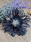 Blue Floral Brooch Hand Made Blue White Extra Large Flower Brooch Pin