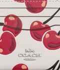 Coach Caa87 Smooth Leather Slim Id Card Case With Cherry Print  128 Chalk Multi