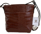 Giani Bernini Women s Solid Croc Bucket Cross Body Brown 3 Pockets With Zip