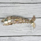 Abalone Shell Ice Bucket Tongs 7 Fish Vintage Mid Century Inlay