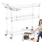 2-tier Acrylic Bar Cart W wine Glass Rack Bar Serving Cart Kitchen Storage