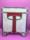 Vintage Stained Glass Letter    t    Panel     Leaded Architectural Glass Red   White