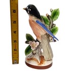 Vintage Majolica Glazed Robin Bird Figurine Figure Japan Porcelain Dogwood Read