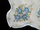 Vintage Blue Roses Print Hankie Flower Printed Handkerchief Floral Hanky 905