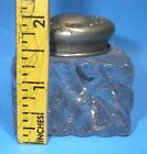 Antique Heavy Glass Inkwell 2  X 2  X 2   Nickel Plated Brass Lid No Chips