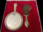 Vintage Vanity Mirror Brush Comb 2 Pc Set Sterling Silver Plated Antique