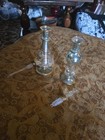 2 Vintage Green Etched Glass Perfume Bottle Gold Trim 4 egyptian Style