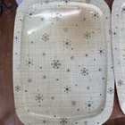 Vintage Metal Trays 3 Beige Gold Snowflakes Retro Atomic Mid Century Decor
