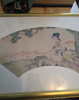 Vintage Old Original Chinese Fan Painting Signed Beautiful Woman Sitting