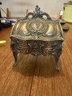Vintage Victorian Heavy Ornate Metal Dresser Coffin Style Jewelry Box