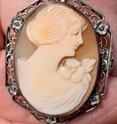 Lovely And Delicately Featured Antique Hand Carved Cameo Pin