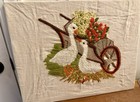 Vintage Geese And Floral Cart Crewel Unframed  Finished Crewel Piece