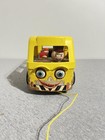 Vintage Fisher-price Little People Yellow School Bus Pull Toy Wood Usa 9 Figures