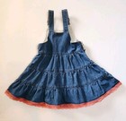 Vintage Young Hearts Denim Jumper Dress 4t Embroidered Ruffle Lace Y2k 90s   