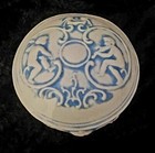 Vintage Ivory   Blue Cherub Porcelain Powder Jar