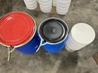 Once Used Food Grade Blue Plastic Barrel With Handles Includes 5 Containers