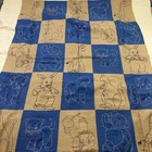 Vintage Handmade Baby Quilt Blanket Blue Tan Cats Bears Animals 68x80 In Throw