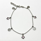Sterling Silver Ankle Bracelet Sun Happy Face Charm Lavender Rivioli Anklet 925
