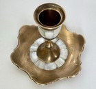 Vintage Solid Brass Candle Holders With Mother Of Pearl Inlay   set Of 2 