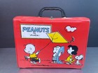 Vintage 1960   s Thermos Peanuts Gang W Snoopy Red Vinyl Lunch Box W  Thermos