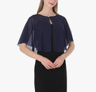 Chiffon Capelets Wedding Cape Cover Up Cape Shawl Soft Sheer - One Size - Navy