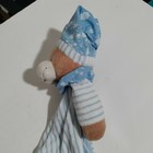 Teddy Bear Bedtime Baby Plush Lovey Security Blanket Toy Blue White Stripes