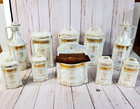 Antique Vtg White Block Germany Lusterware Opalescent   10 Pc Canister Spices