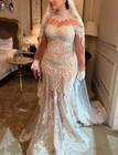 Plus Size Mermaid Wedding Dress High Neck Long Sleeve Lace Applique Bridal Gown