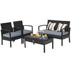 4pcs Outdoor Patio Rattan Furniture Set Cushioned Sofa Coffee Table Garden Deck