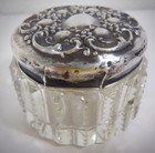 Antique Cut Crystal Vanity   Powder Jar With Sterling   Silver Lid
