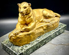          Barye Antique Vtg Animal Panther Bronze Lion Statue Sculpture Decor Figure