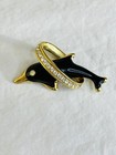 Vintage Swarovski Scarf Ring Featuring Enamel Dolphin
