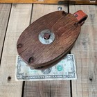 Antique Primitive Industrial Cast Iron Pulley Wood Block   Tackle Nautical Barn