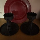 2pc Set Antique Wrought Iron Courting Candlesticks Black Primitive Spiral Holder